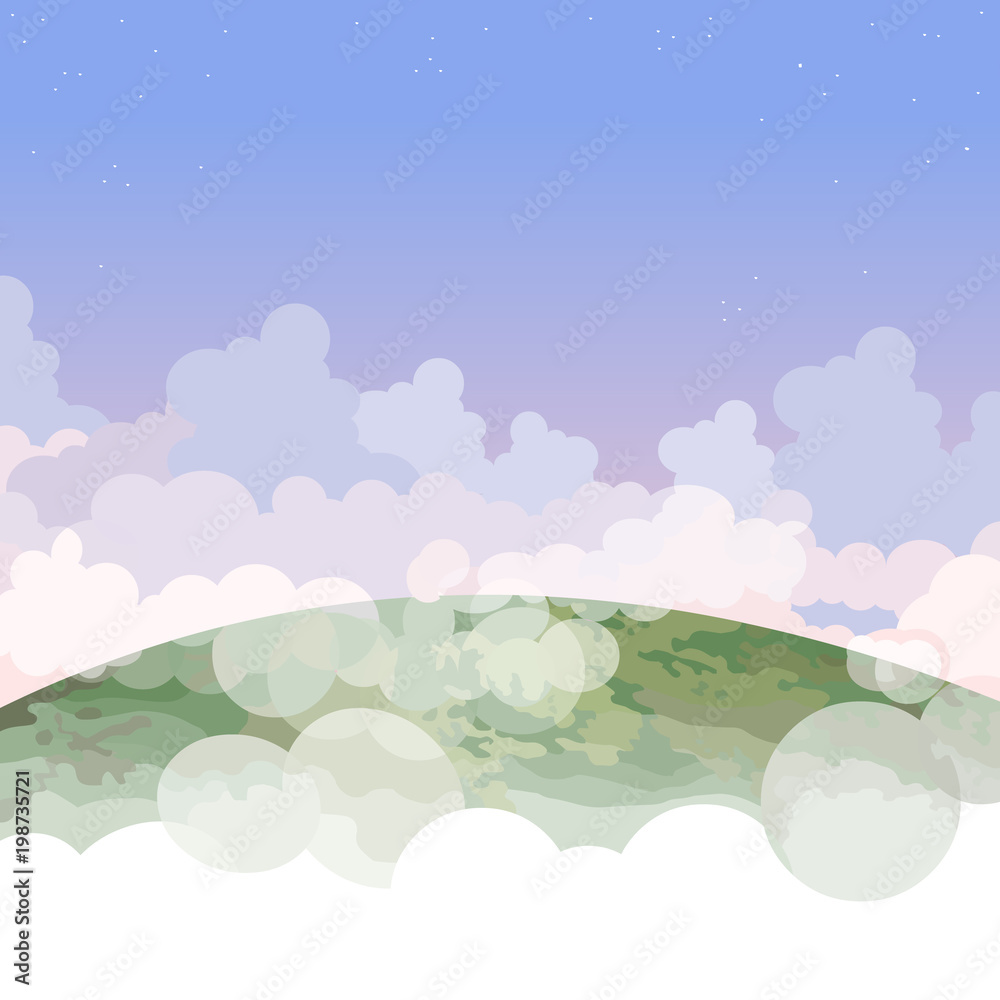 Fototapeta premium cartoon part of the planet earth in the clouds