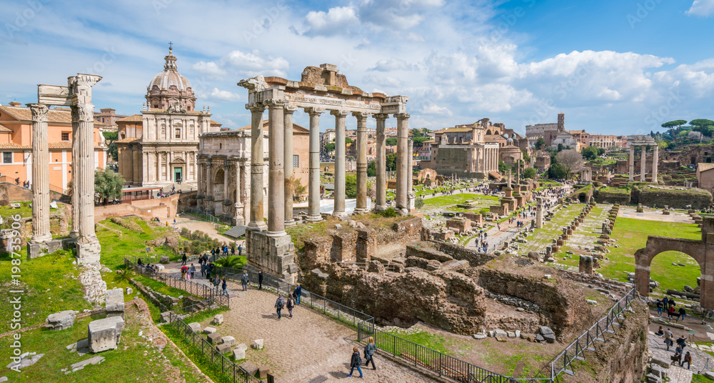 Roman Forum and Colosseum as seen from the Campidoglio Hill, Rome, Italy.