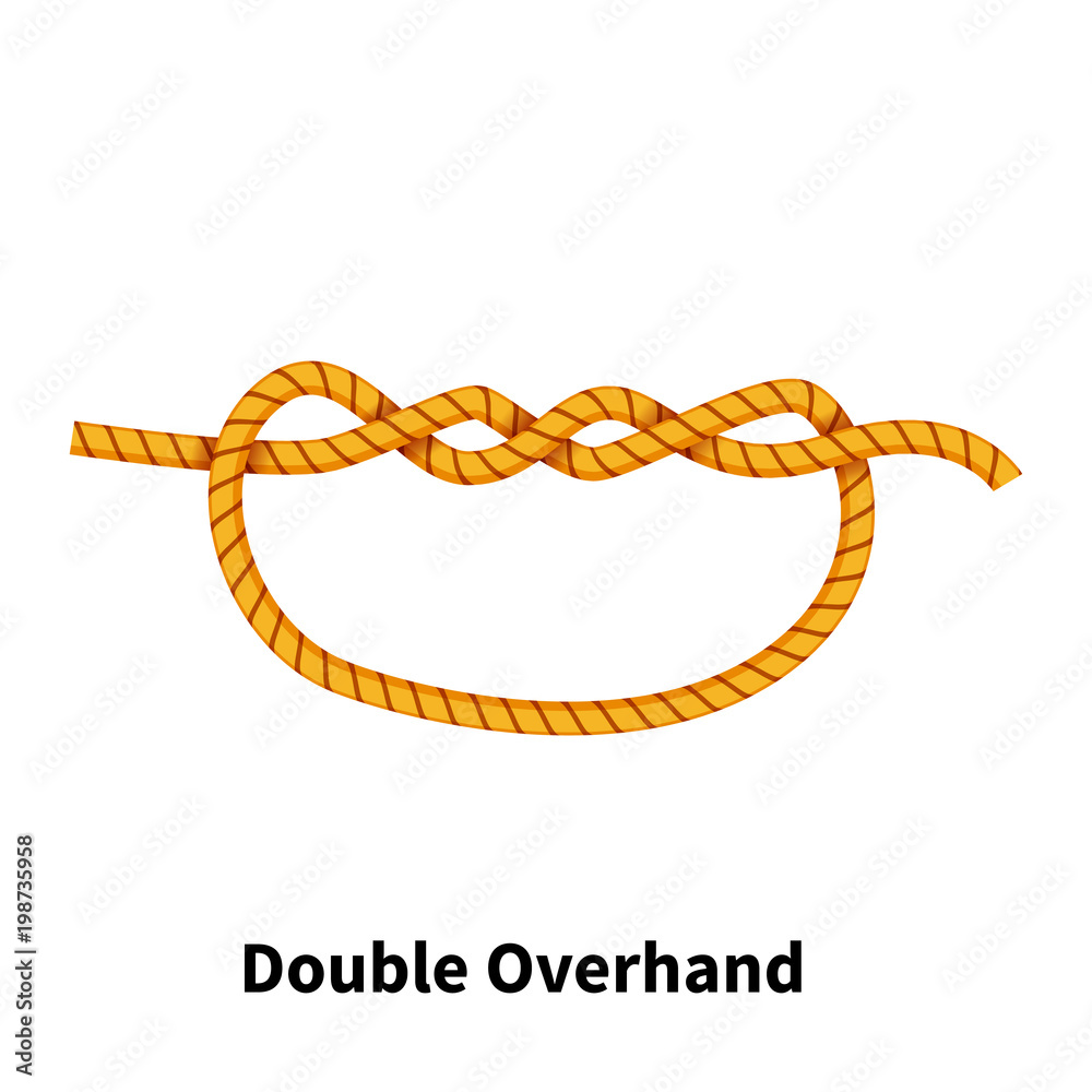 Double Overhand sea knot. Bright colorful howto guide on white Stock