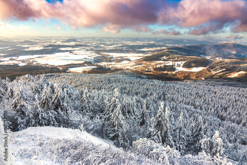 View from Jested mountain peak at winter. Liberec.