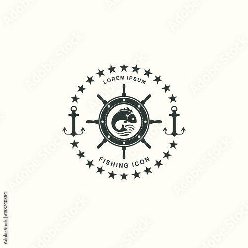 Set of sea and nautical typography badges and design elements. Templates for company icon or web decoration. Marine cruise, beach resort, shipbuilding. Vector collection. Logotype Logo