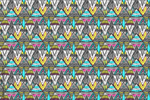 Fabric pattern. Tribal ornament. Ethnic style. Embroidery effect illustration. Mexican fabric. Brazilian textile. Vector pattern for fashion design, interior or printed products.