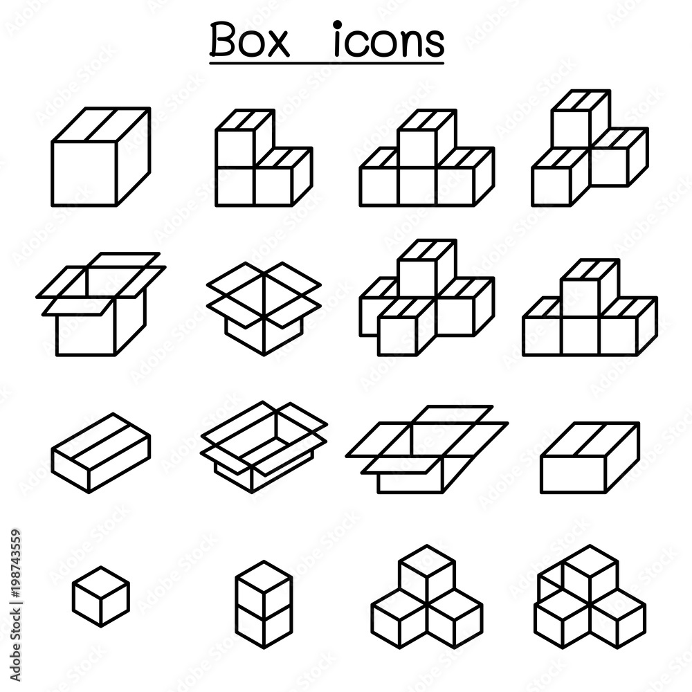 Box icon set in thin line style Box icon set in thin line style