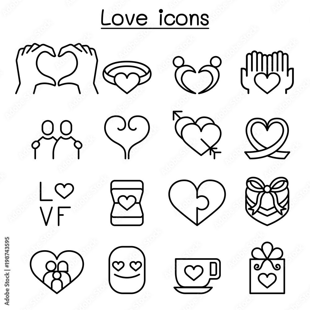 Love icon set in thin line style Love icon set in thin line style