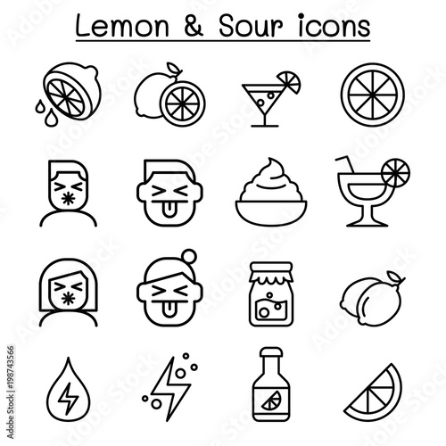 Lemon & sour icon set in thin line style