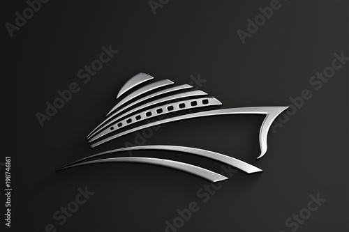 Cruise Ship Tour Silver Logo. 3D Render Illustration