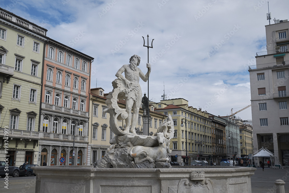 Trieste, Italy - March 19, 2018 : Neptune fountain in Trieste