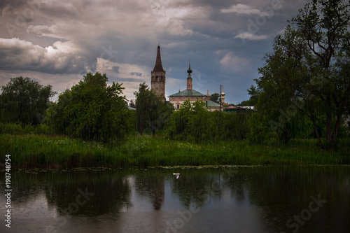 Rain on the river. Suzdal. Russia.