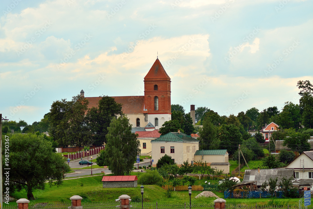 Mir, Belarus. Landscape Of Village Houses And Church Mir, Belarus.