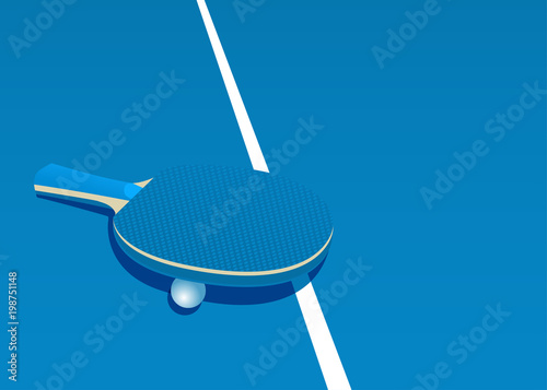 Template for poster, card or ticket. Racket for table tennis and ball. Vector illustration