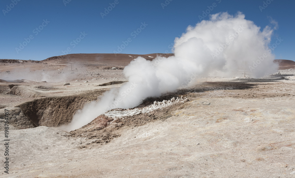 Sol de Manana, steaming geothermal and geyser field, Reserva Nacional de Fauna Andina Eduardo Abaroa, Bolivia, South America Sol de Manana, steaming geothermal and geyser field, Reserva Nacional de Fauna Andina Eduardo Abaroa, Bolivia, South America