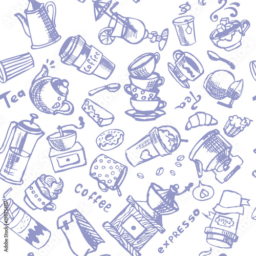 Coffee seamless vector ornament Vintage illustrations.