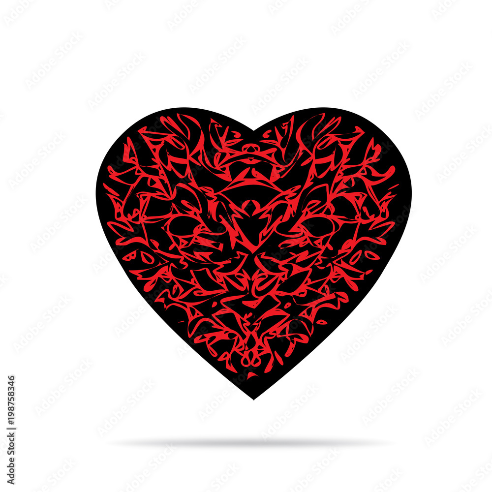 black heart with red pattern and shadow