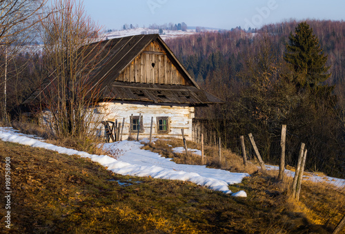 Old wooden house in Hrinova, Slovakia photo