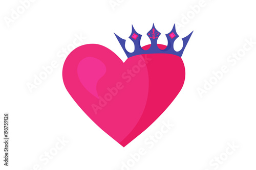 ector illustration of a Heart Shape and a crown. Great as metaphor of known saying: You are King or Queen of my Heart. Good for Valentine's Day, engagements, bridal shower, prince and princess party.