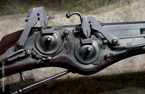 Medieval gun displayed in a workshop at Golden Street at Prague Castle