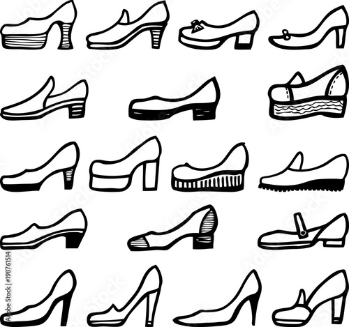 Collection of various models of female shoes