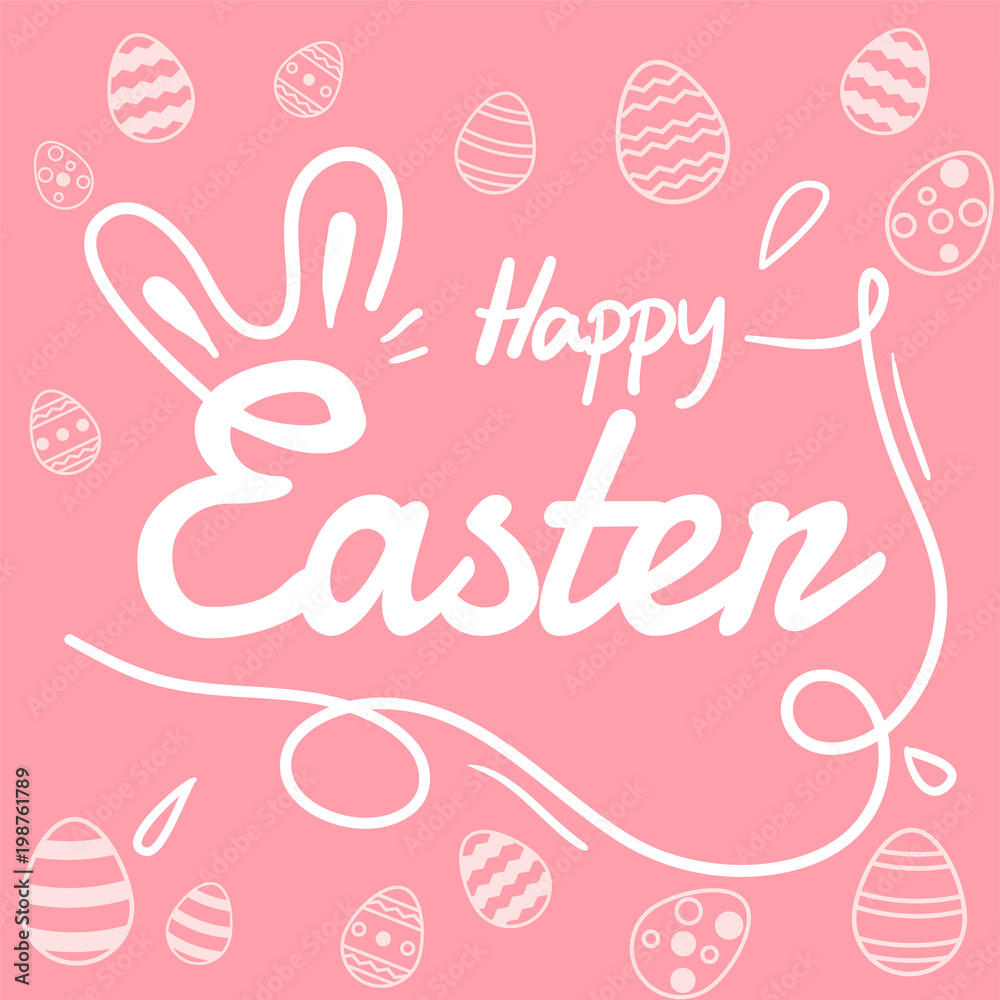 happy easter text vector and easter eggs  background or banner graphic