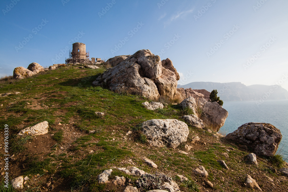 Ruins of Genoese Cembalo fortress. Balaklava, Crimea. Ruins of Genoese Cembalo fortress. Balaklava, Crimea.