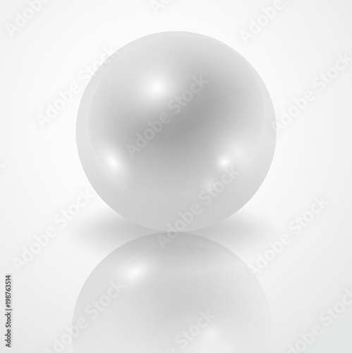  White Pearl isolated on white background, decor, decoration. Realistic vector object. 