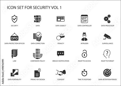 Data security and general data protection regulation icons