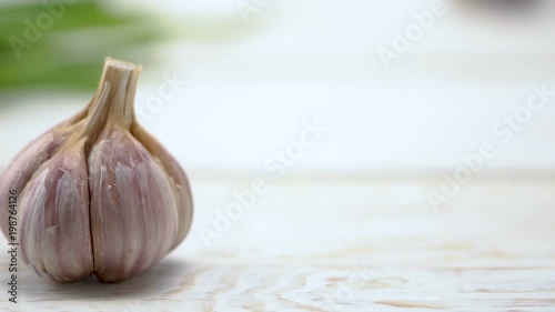 Garlic on wooden table