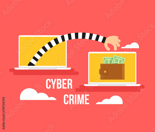 Hacker hand trying steal money dollar from online web digital wallet system on laptop. Cyber online phishing crime attack and hacking internet confidential private person information. Modern security 