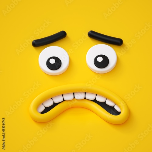 3d render, abstract emotional face icon, disappointment, scared character illustration, cute cartoon monster, emoji, emoticon, toy