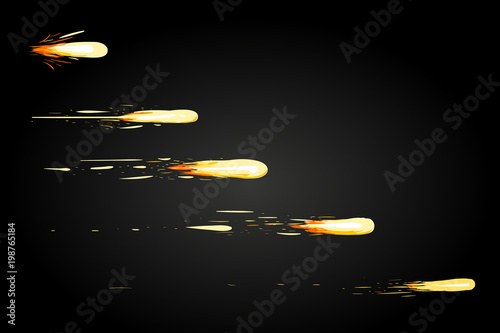 Fireball animation. Sprite sheet for game or cartoon. Magic spell concept. Vector illustration isolated on dark background. Website page and mobile app design