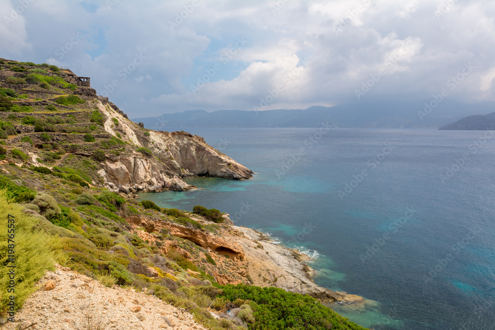 Beautiful coast of Fourkovouni bay. Milos island. Cyclades, Greece. Beautiful coast of Fourkovouni bay. Milos island. Cyclades, Greece.