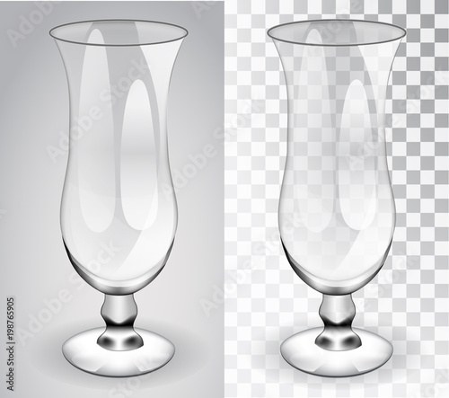Cocktail glass. Transparent glass isolated object on a transparent and gray background. Vector realistic object.
