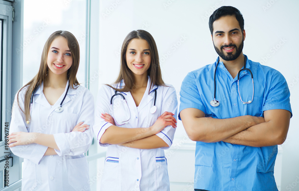 Group of medical workers portrait in hospital Group of medical workers portrait in hospital