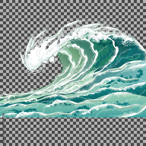 Sea wave. Hand drawn vector illustration isolated on transparent background.