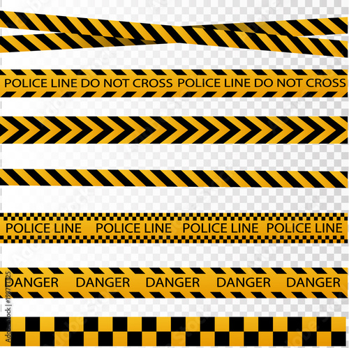 Black and yellow police stripe border, construction, danger caution seamless tapes vector set © YURII
