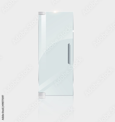 Glass door isolated on grey background.