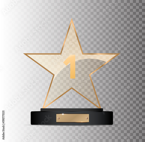 rectangular gold glass award winner 1st place winning on a gray background