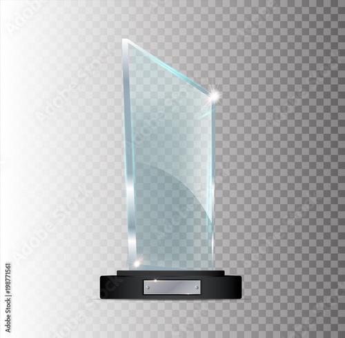 Transparent realistic empty vector acrylic glass trophy award on a gray background EPS 10