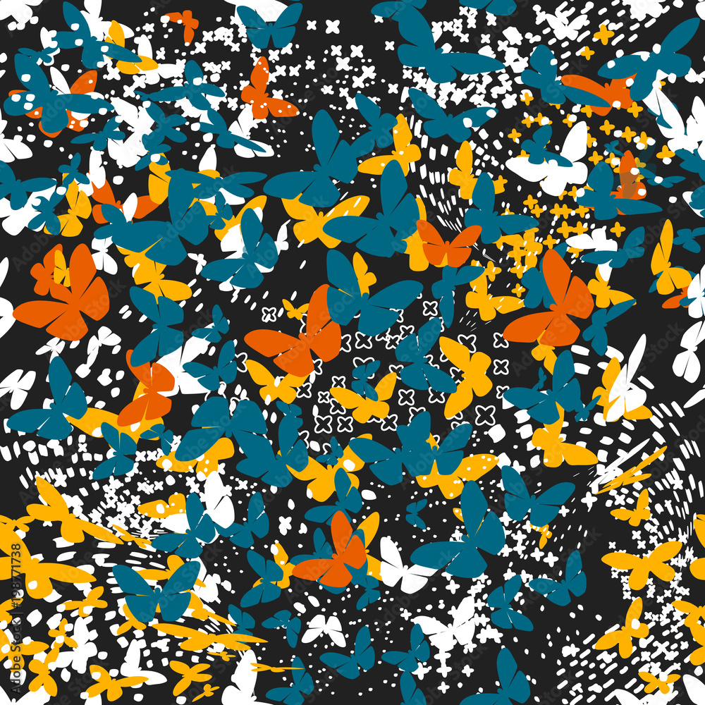 Butterflies.Seamless vector pattern on dark background Butterflies.Seamless vector pattern on dark background