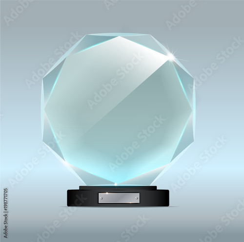 Glass trophy award. Vector award on gray background