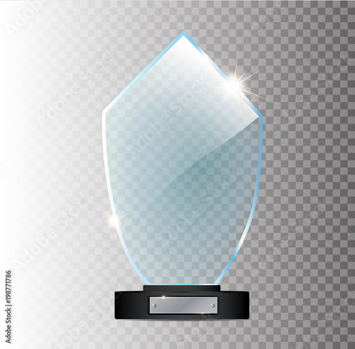Glass shining trophy. Isolated on black transparent background. Vector illustration,