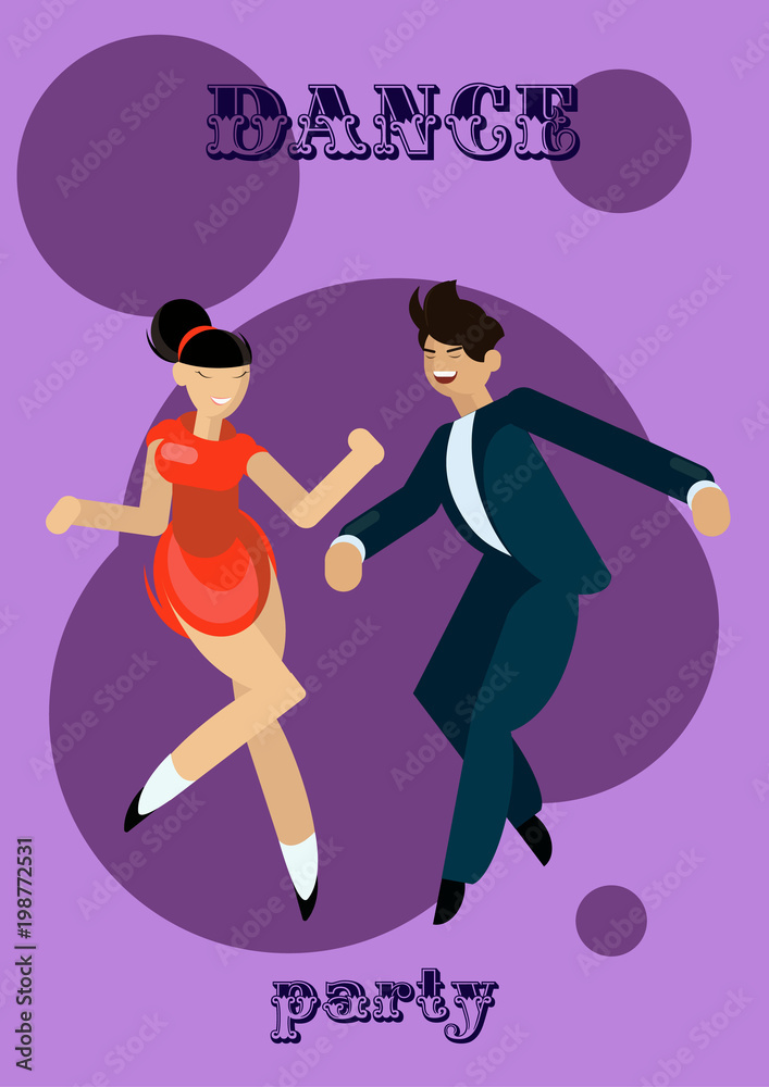 Vector illustration of dancing men and woman in cartoon flat style. Dance  party concept with girl and boy couple Stock Vector | Adobe Stock