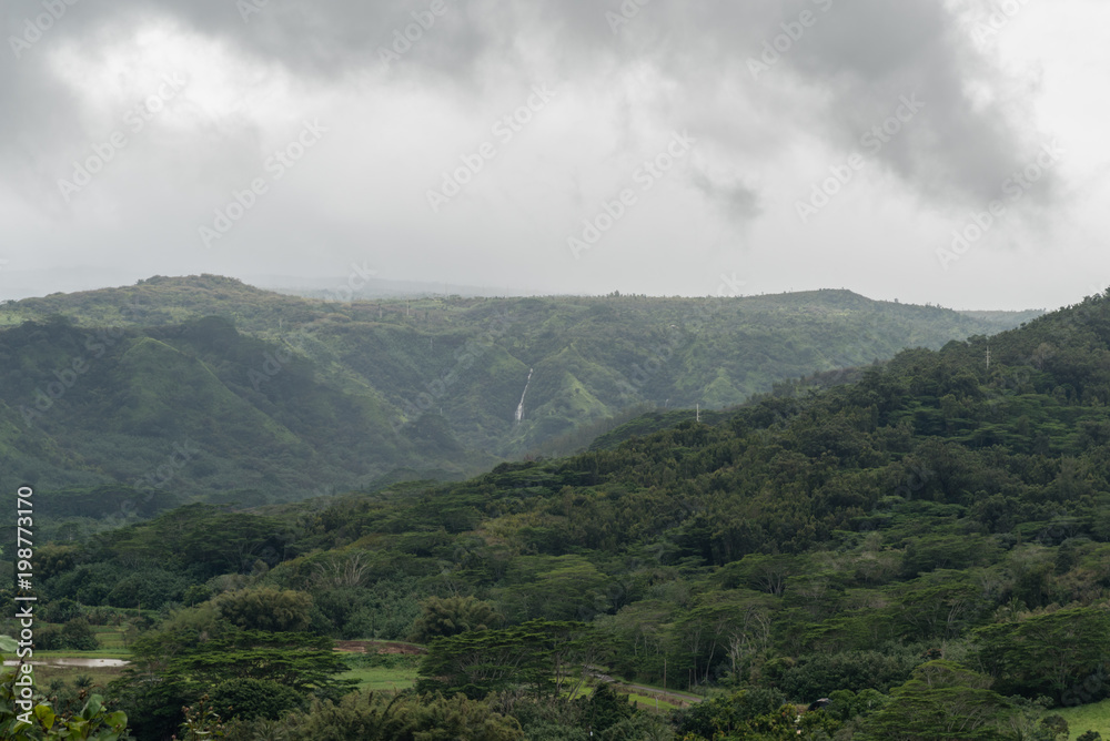 Hanalei Valley vista on Kauai, Hawaii, in winter after a major rainstorm