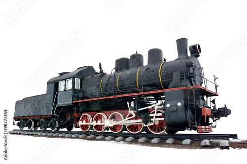 old locomotive of soybean on rails