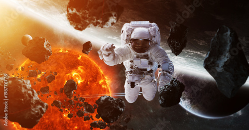 Fototapeta Naklejka Na Ścianę i Meble -  Astronaut floating in space 3D rendering elements of this image furnished by NASA