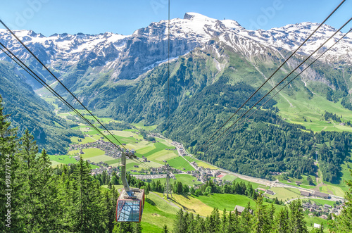 cable car in the Swiss Alps. Landscape of the Engelberg resort
