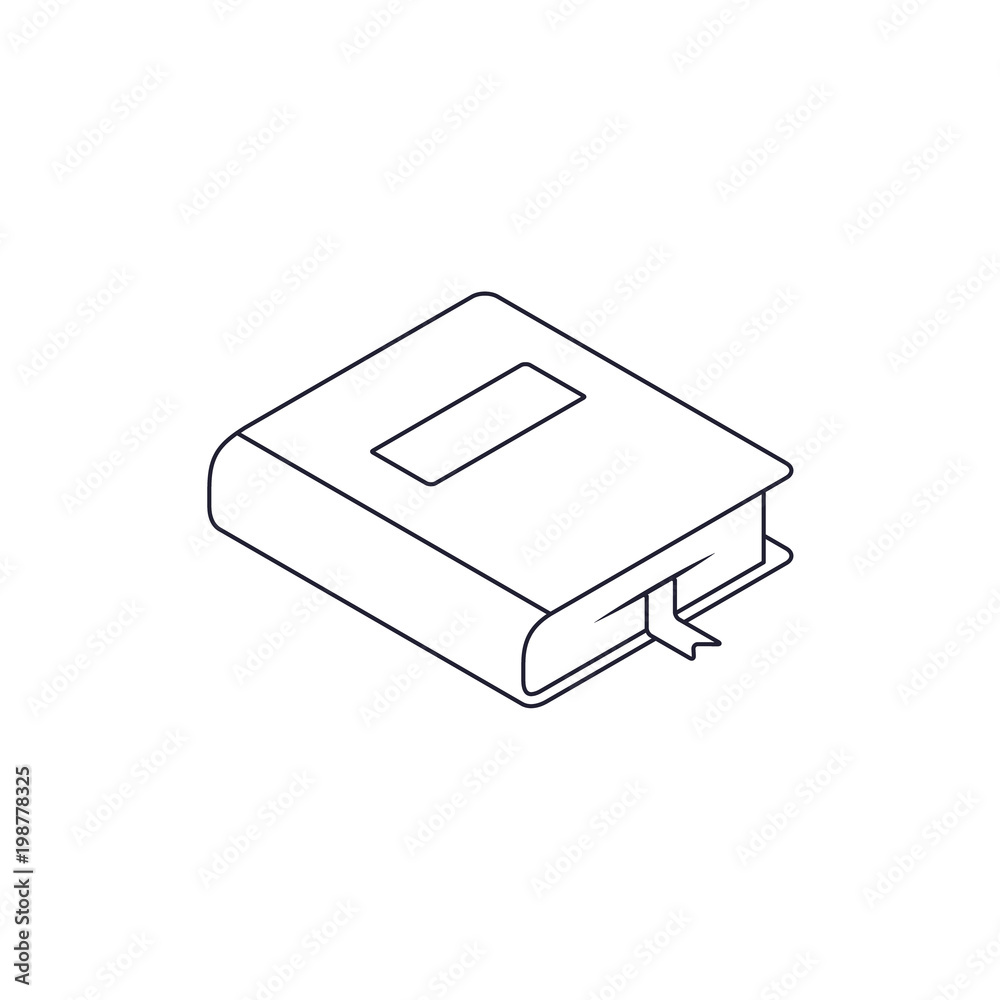 Book Isometric Line Icon with bookmarker isolated on white. Vector flat outline symbol Book Isometric Line Icon with bookmarker isolated on white. Vector flat outline symbol