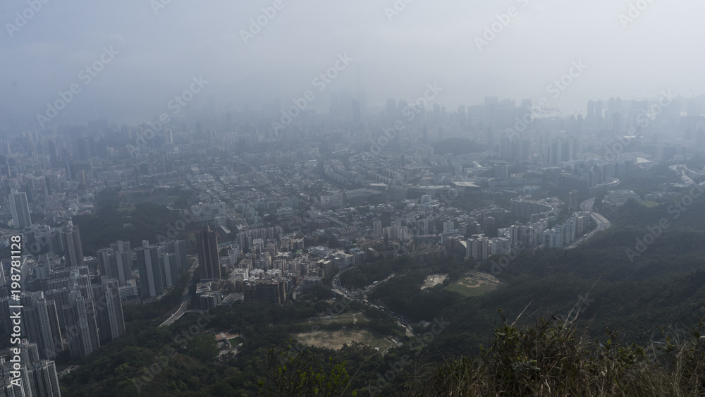 city landscape on a foggy day