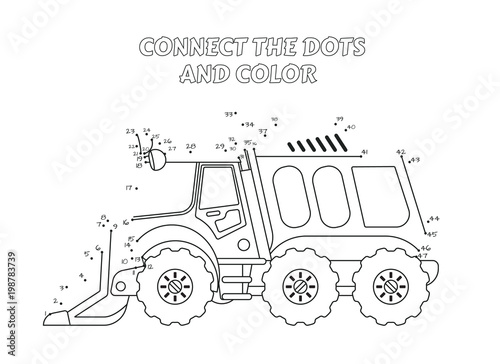Numbers game, educational connect the dots game for children, Cleaning Truck Side View.