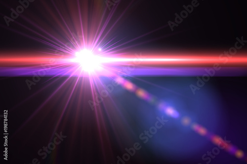 Lens flare light over black background. Easy to add overlay or screen filter over photos