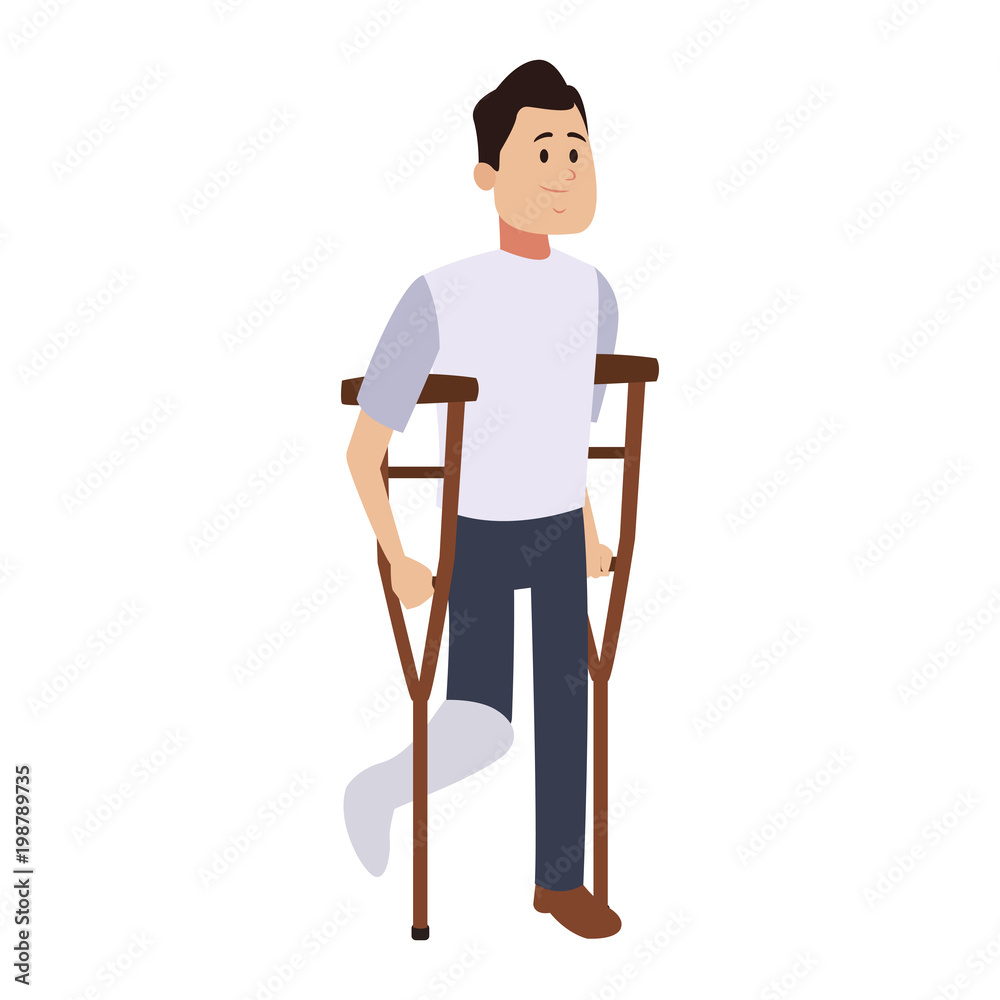 Man walking with leg cast vector illustration graphic design Man walking with leg cast vector illustration graphic design